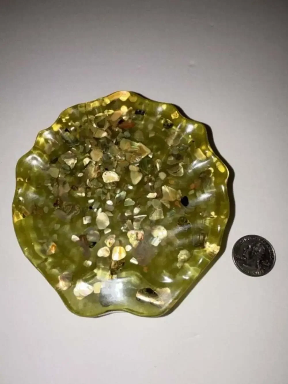 VTG Sea Shell Lucite Resin Acrylic Soap Dish Abalone MCM Green